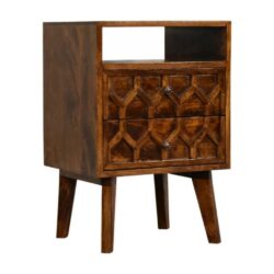 Beehive Chestnut Wooden Bedside Table Lamp Table with Drawers