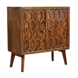 Beehive Chestnut Wooden Sideboard Cabinet with Carved Wood Design