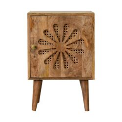 Daisy Wood and Rattan Bedside Cabinet with Oak Finish
