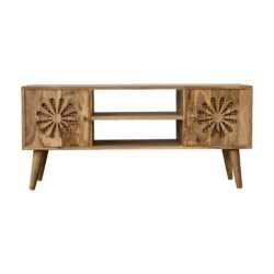 Daisy Wooden TV Cabinet with Rattan Detail & Oak Finish