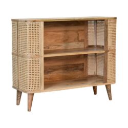 Lydia Curved Open Wood and Rattan Sideboard Cabinet