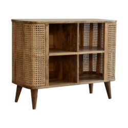 Lydia Curved Open Wood and Rattan Sideboard Display Cabinet