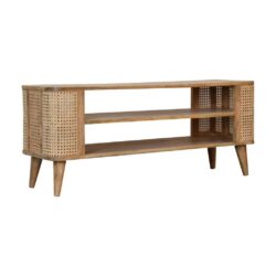 Lydia Curved Open Wood and Rattan TV Cabinet