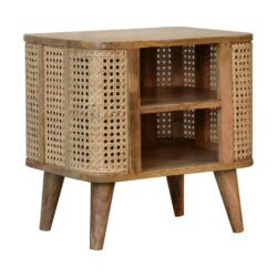 Lydia Curved Open Wood and Rattan Bedside Cabinet