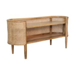 Lydia Large Curved Open Wood and Rattan TV Unit