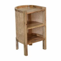 Lydia Open Curved Small Wood and Rattan Bedside Table