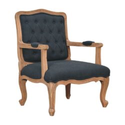 Solid Wood French Armchair in Dark Navy Blue Linen