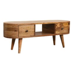 Noah Curved Small Wooden TV Cabinet with Drawer & Oak Finish