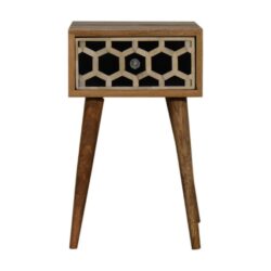 Small Wooden Bedside Table with Honeycomb Bone Inlay Design