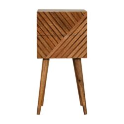 Lucie Modern Small Carved Wooden Bedside Table with 2 Drawers