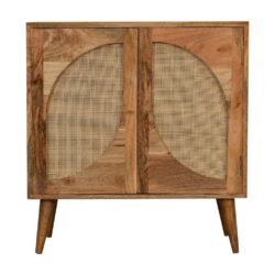 Solid Wood and Rattan Sideboard with Leaf Design