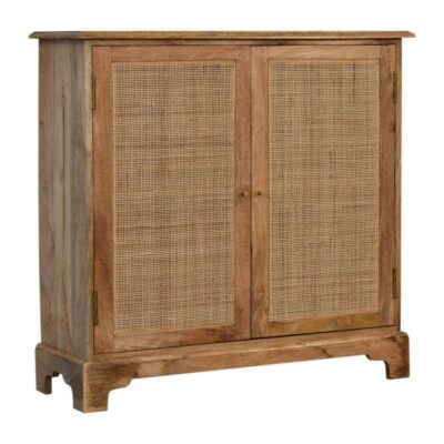 Solid Wood and Rattan Sideboard Cabinet