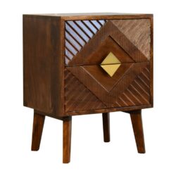 Amani Wooden Chestnut Beside Cabinet Lamp Table with Gold Inlay