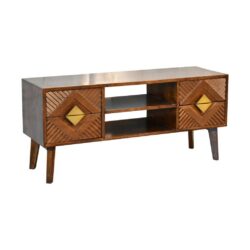 Amani Wooden Chestnut TV Cabinet with Gold Inlay Design