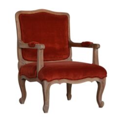 French Vintage Red Velvet Chair with Arms