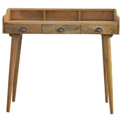 Gallery Back Solid Wooden Desk with Drawers & Brass Shell Handles