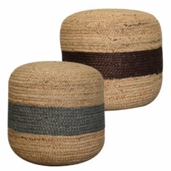 Round Jute Pouffe Footstool - Choice of Band Colour