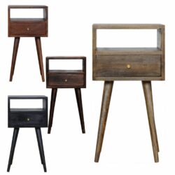Petite Wooden Bedside Table with Drawer - Grey Wash, Black, Cherry or Walnut
