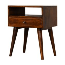 Modern Wooden Chestnut Bedside Table with Drawer