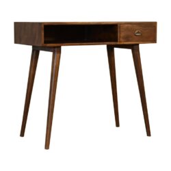 Modern Wooden Chestnut Writing Desk with Drawer & Brass Shell Handle