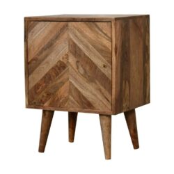 Madina Modern Wooden Bedside Cabinet with Parquet Wood Design