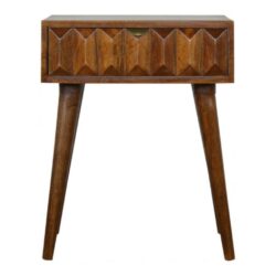 Pravin Carved Wooden Chestnut Bedside Table with Drawer