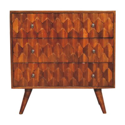 Solid Wood Chestnut Chest of Drawers with Carved Scale Design