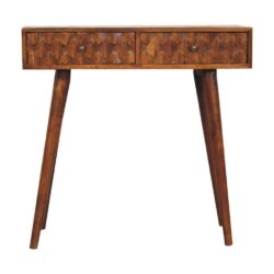 Solid Wood Chestnut Console Table with Carved Scale Design