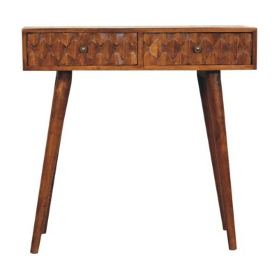 Solid Wood Chestnut Console Table with Carved Scale Design