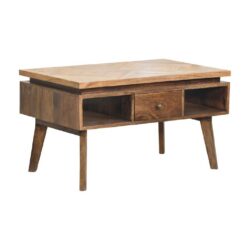 Modern Wooden Coffee Table with Drawers, Parquet Wood Top & Oak Finish
