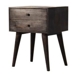 Small Black Wooden Bedside Table with 2 Drawers