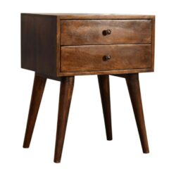 Small Wooden Chestnut Bedside Table with 2 Drawers