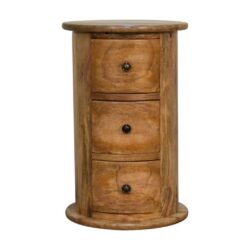 Drum Style Petite Round Wooden Chest of Drawers with an Oak Finish