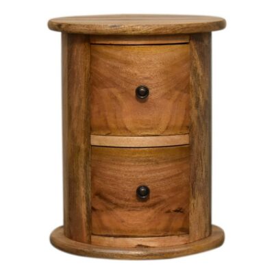 Drum Petite Round Wooden Chest of Drawers with an Oak Finish