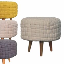 Round Chunky Weave Footstool - Grey, Cream, Mustard or White