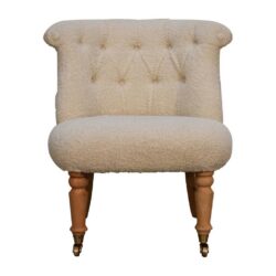 Tabitha Luxury Fleece Cream Bedroom Chair with Wooden Legs