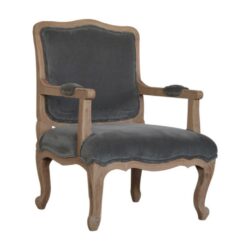 French Vintage Grey Velvet Chair with Arms