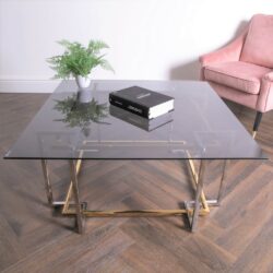 Agora Designer Smoked Glass Coffee Table with Gold and Silver Base