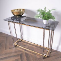 Agora Modern Smoked Glass Console Table with Gold and Silver Base