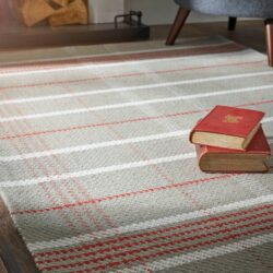 Ainsley Pure Wool Beige and Red Tartan Rug - Choice of Sizes