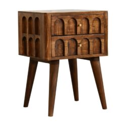 Ambara Carved Chestnut Wooden Bedside Table Lamp Table