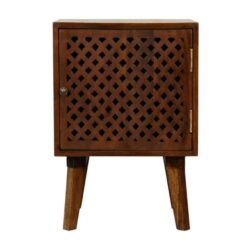Anika Chestnut Wooden Bedside Cabinet Lamp Table with Lattice Design