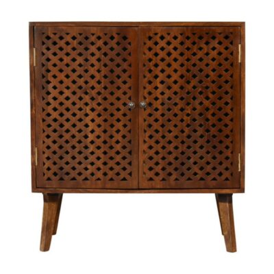 Anika Chestnut Wooden Sideboard Cabinet with Lattice Design