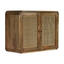 Charles Wall Mounted Wood and Rattan Cabinet with Grey Wash