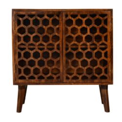 Citra Chestnut Wooden Sideboard Cabinet with Honeycomb Design