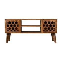 Citra Chestnut Wooden TV Cabinet with Honeycomb Design