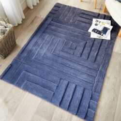 Colton Geometric Modern Blue Rug in Pure Wool - Choice of Sizes