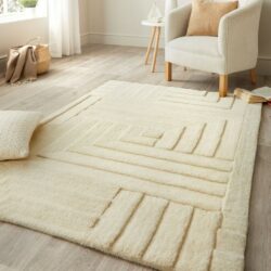 Colton Geometric Modern Cream Rug in Pure Wool - Choice of Sizes