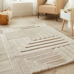 Colton Geometric Modern Light Grey Rug in Pure Wool - Choice of Sizes
