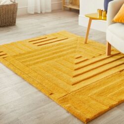 Colton Geometric Modern Mustard Rug in Pure Wool - Choice of Sizes